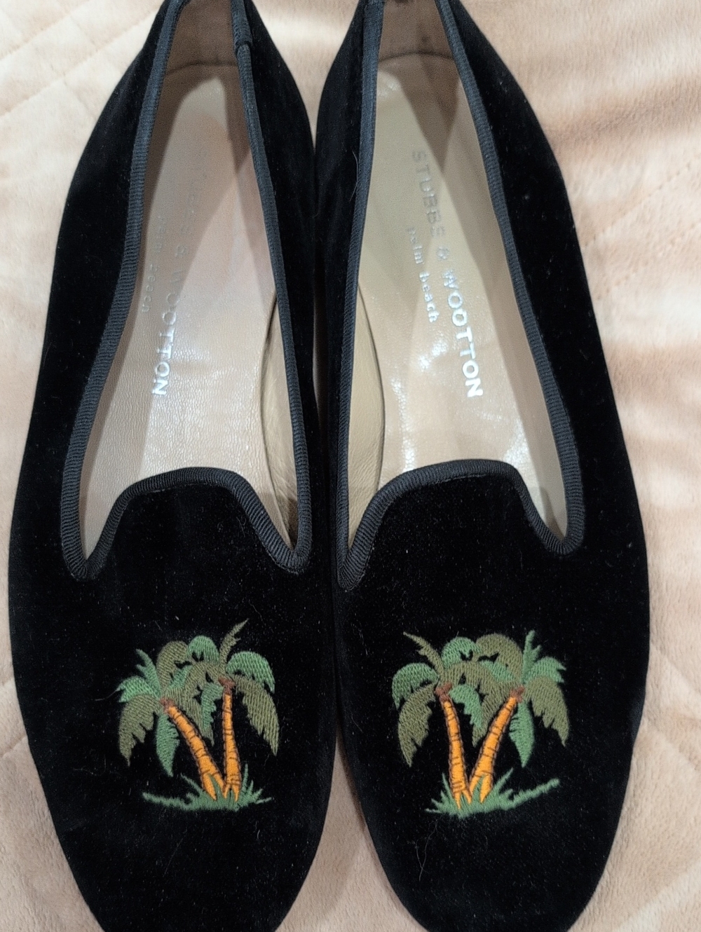 Stubbs & Wootton Black Velvet Palm Tree Loafers